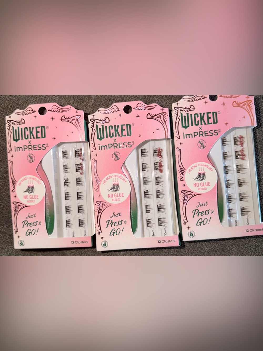 NWT Wicked x imPRESS Press-On Falsies Lashes Bundle (3 Packs) – No Glue Needed